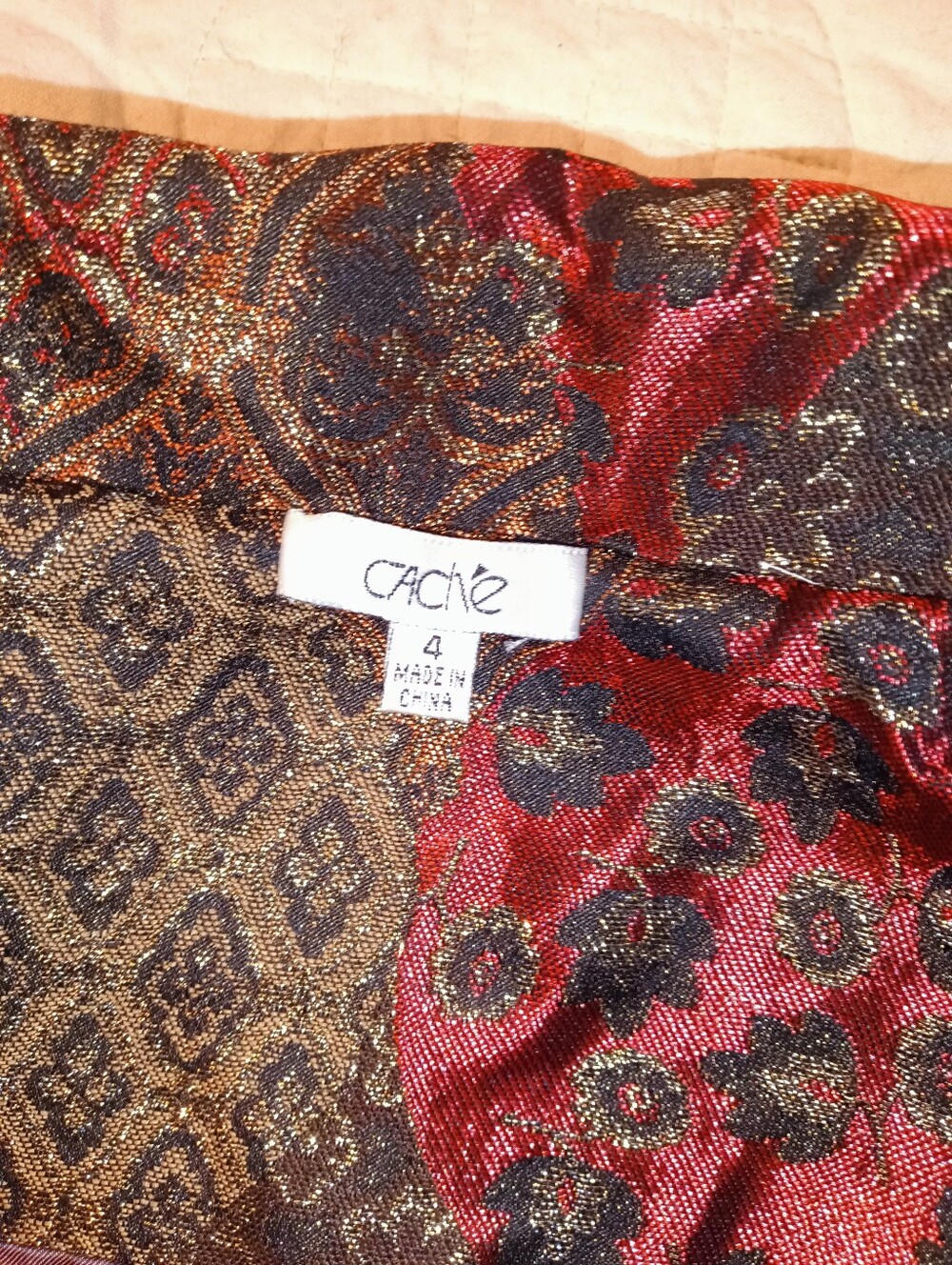 Cache Brown and Red Brocade Belted Blazer - Picture 3 of 8